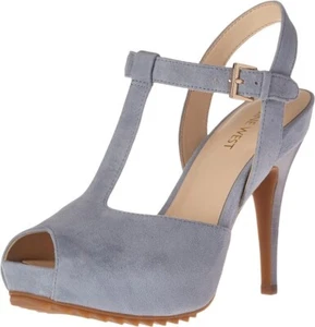 Nine West Radisa Medium Blue Suede Peep Toe Sling back Heels - sz. 10.5 NEW - Picture 1 of 11