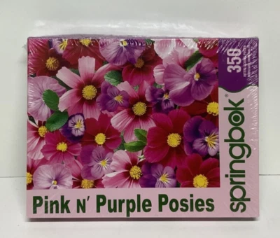 Springbok 350 piece puzzle Pink n Purple Posies vibrant colorful,New Sealed MInt - Image 1 of 3
