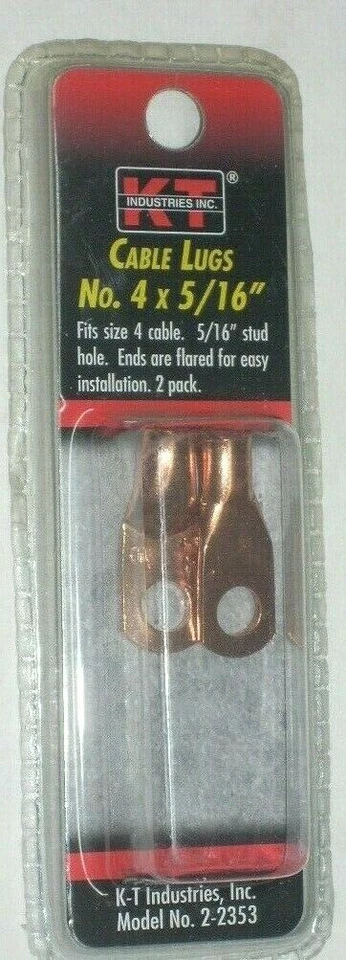 KT Industries 2-2353 Copper Welding Cable Lugs Size #4 w 5/16" Stud Hole 2 pk - Image 1 of 1