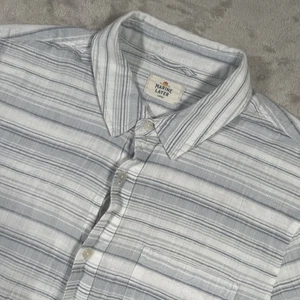 Marine Layer Shirt Mens L  Gray Stripe Short Sleeve Button Up Cotton Seersucker - Picture 1 of 8