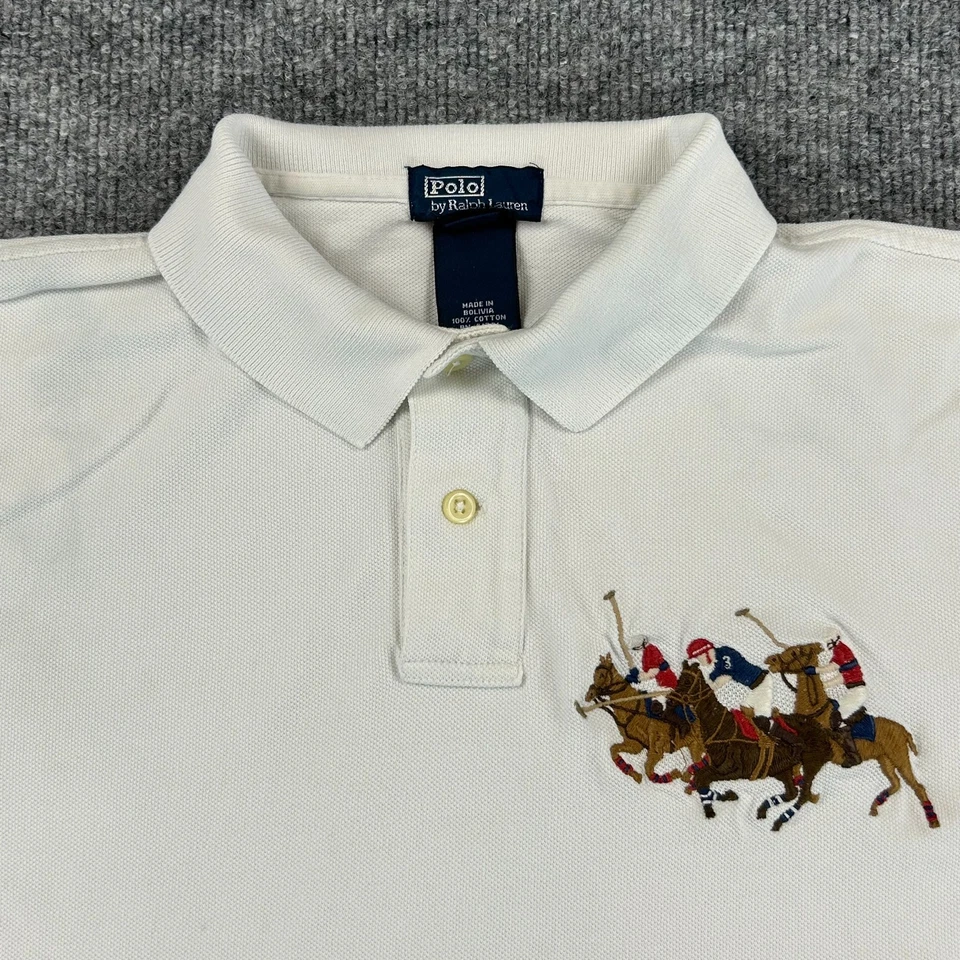 Camisa Polo Ralph Lauren Vintage Niños Pequeña 8/10 Blanca Triple Pony Estampida Años 90 Foto 1 de 4
