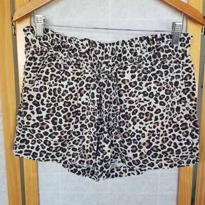 Jolt Brown Leopard Print Shorts Wide Leg Belted Dressy Linen Blend Size Medium - Image 1 of 4
