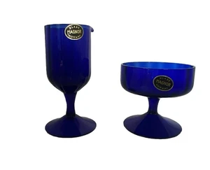 Magnor Creamer And Compote Blue Glass Norway - Picture 1 of 4