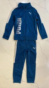 Puma Boys Sweatsuit Size 7 Blue Dark Teal Outfit 2 Piece Jacket Pants Casual - Picture 1 of 12