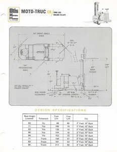 Fork Lift Truck Data Sheet - Otis Moto-Truc CB 2000 lb - c1970- Brochure (LT646) - Picture 1 of 1