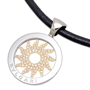 Bvlgari Tondo Sun Diamond Pendant K18 Yellow Gold Black Leather Cord Necklace - Picture 1 of 10