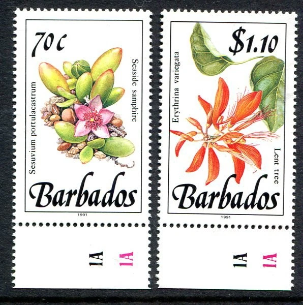 Barbados 1989-92 Plantas silvestres define 70c. & $1,10 con fecha de impresión posterior 1991 Foto 1 de 1