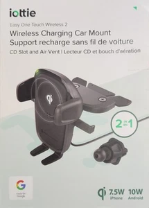 iOttie Easy One Touch Wireless 2 Charging Phone Car Mount - Black - CD Slot/Vent - Photo 1 sur 4