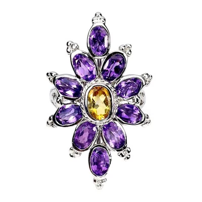 925 Sterling Silver Ring Oval Citrine Amethyst Natural Gemstone Jewelry - Image 1 of 4