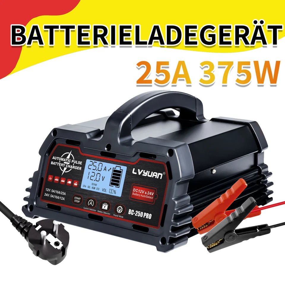 25A 12V 24V Intelligentes Ladegerät für Blei-Säure-Batterien für Auto, Lkw, Boot - Bild 1 von 4
