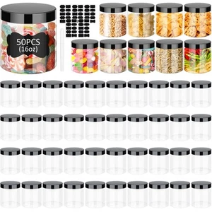 50 Pack 16 oz Plastic Jars with Lids Clear Plastic Mason Jars Airtight Contai... - Picture 1 of 7