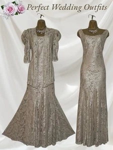 CHESCA Talla 14 18 Dorado Pálido Beige Madre de la Novia Novio Conjunto Vestido Chaqueta - Imagen 1 de 14