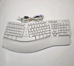 Microsoft Natural Wired Ergonomic White Keyboard Elite PS2 KU-0045 w/ USB Dongle - Picture 1 of 15