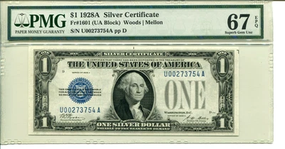 FR 1601 1928A $1 Silver Certificate 67 Super GEM Uncirculated EPQ - Image 1 of 2
