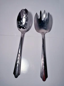 Ecko Prince Pierced Stainless Satin Serving Spoon & Fork Set Vintage USA 8" - Picture 1 of 4