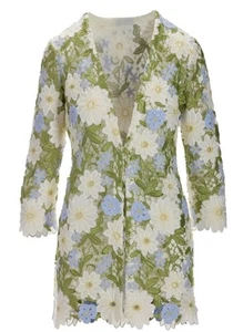 Mujeres Boston Propio Floral Bordado Nuevo Talla M Cárdigan Chaqueta Blazer Plumero - Imagen 1 de 12