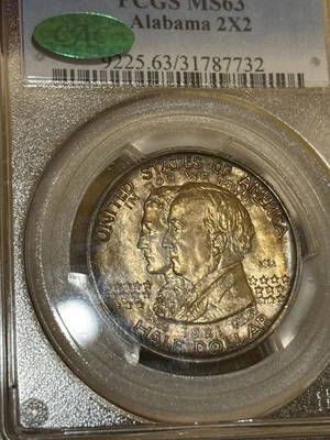 1921 50C Alabama 2x2 Centennial Commemorative Silver Pretty Tone CAC PCGS MS63 - Image 1 of 4
