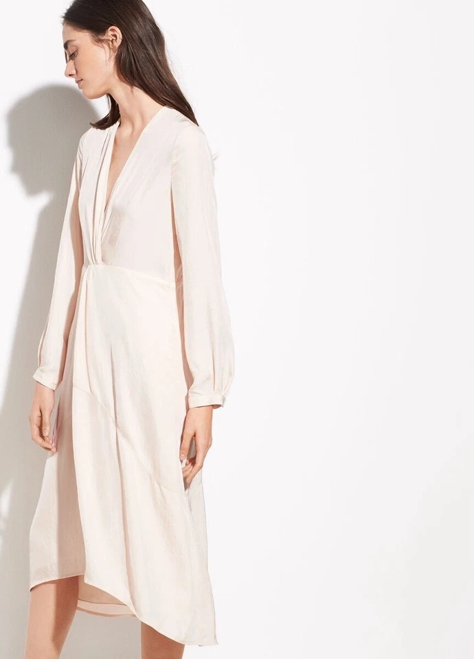 Vestido VINCE Poet Midi Sobrepelliz Manga Abullonada en Sándalo Beige Talla XL Foto 1 de 4