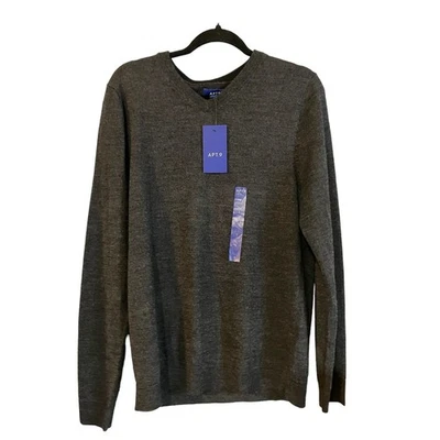 Apt. 9 Men's Dark Char Heather Slim Fit Merino Wool Blend V-Neck Sweater S NWT  - Image 1 of 4
