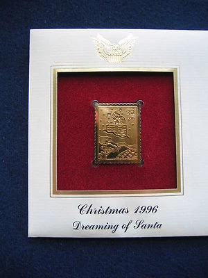 1996 Christmas Dreaming of Santa replica 22kt Gold Golden Cover FDC Stamp - Image 1 of 3