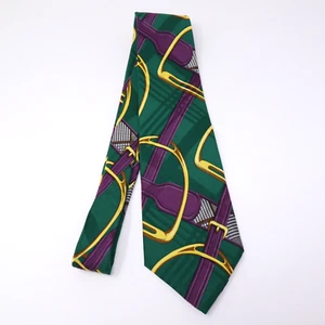 Cravatta uomo vintage Polo Ralph Lauren equitazione verde viola stampa 100% seta - Foto 1 di 10