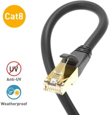RJ45 Cat8 Ethernet Cable Network Gold Ultra-thin 40Gbps SSTP Patch LAN Lead Lot - Image 1 of 4