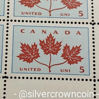 Canada 5 Cents (1964). 4 Stamps Corner Block. 3 Maple Leaves. United Uni. #417 - Image 1 of 4