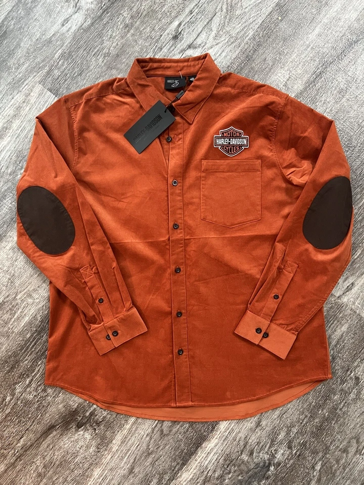 Harley-Davidson Logo Corduroy Long Sleeve Woven Shirt 96148-23VM Men's Size XL
