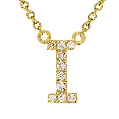 Collar Colgante Oro Amarillo Blanco o Rosa 14k Diamante Inicial Letra I 18" Foto 1 de 4