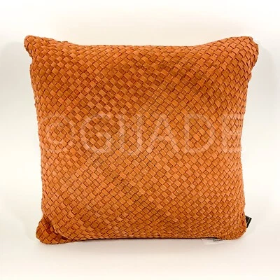 Elie Tahari Home Leather 18" x 18"  Luxury Decorative Feather Pillow Orange - Image 1 of 4