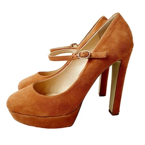 Tony Bianco Saddle Suede Strap Bangle Heels Size 9.5 Tan Brown Work Party BNIB - Picture 1 of 13