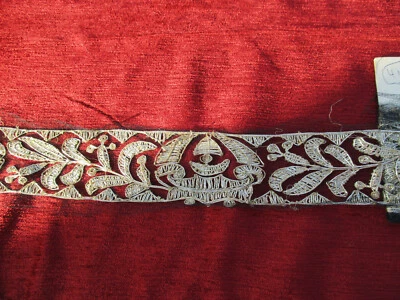 Dentelle ancienne 1900 broderie fils métalliques sur tulle noir 4,2 m x 10 cm - Photo 1/4