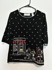Marisa Christina Womens Black Sweater with Coffee Shop Embroidery Size PS