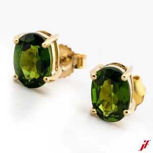 Orecchini a Bottone 375/9K Oro Giallo 2 Peridoto Ovale Sfaccettato 1,2 CT Paio - Foto 1 di 2