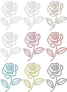 PATCH DE TRANSFERT T-SHIRT ROSE FLOWER FER-ON DIAMANT CRISTAL PERLE BLING