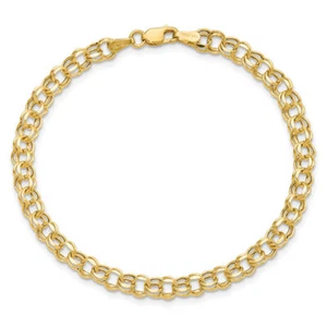 14K Solid Yellow Gold 4.5mm Double Link Charm Bracelet - Picture 1 of 22