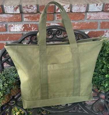Old Navy Large Canvas Tote Bag; Olive Grn; Dbl Handles, Ext/Int Pockets; New W/T - Image 1 of 4