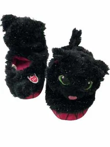 Girls Black Cat Build A Bear Slippers Sparkle Kitty Halloween Shoes - Picture 1 of 1