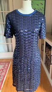 Armani Exchange NWT $230 blue sequin A-line shift dress sz 10 - Picture 1 of 10