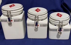 VINTAGE COCA COLA 3 PIECE CHECKERBOARD CANISTER SET BY GIBSON GASKET SEALED - Picture 1 of 7