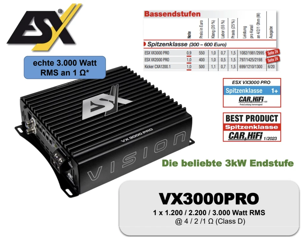 ESX VX3000PRO Mono 3KW Clase D Digital 1 Canal Amplificador 3300W RMS Amplifi... - Imagen 1 de 4