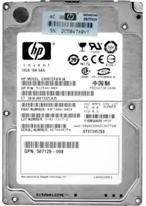 Hard Drive HP EH0072FAWJA 512544-003 72GB 15000U/Min 16MB Cache SAS-2 2.5 " Inch - Picture 1 of 3