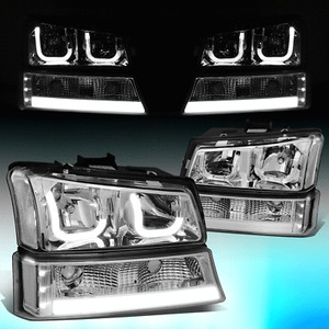 FOR 2003-2007 SILVERADO AVALANCHE CHROME J-HALO LED DRL HEADLIGHTS BUMPER LAMPS