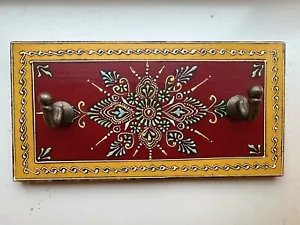 Wooden Hand crafted Red Yellow Multi Coloured Wall Hooks - Double Hook - Picture 1 of 2
