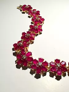 Tennisarmband floral rosa rot goldfarben - Bild 1 von 12