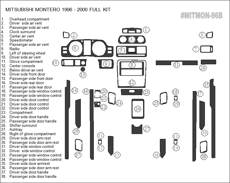 Kit de molduras de tablero PARA MITSUBISHI MONTERO 1992 - 2000 NUEVO JUEGO INTERIOR MADERA INTERIOR Foto 1 de 4