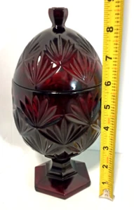 Luminarc Durand Crystal D'Arques Ruby Red Egg Shaped Candy Dish 8.5" Vintage - Picture 1 of 9