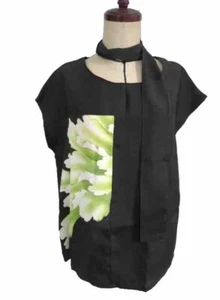 Camicetta seta kimono giapponese remake donna fatta a mano nera design originale ML - Foto 1 di 9