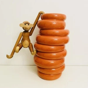 🟢 Large XXL Orange Glass Ceramic Vase with Overlapping Circles POP Art - Picture 1 of 6