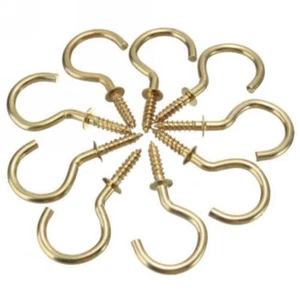 50pcs Brass Plated Shouldered Cup Mug Hooks Screw Hooks Garden Plants Holder Met - Picture 1 of 8